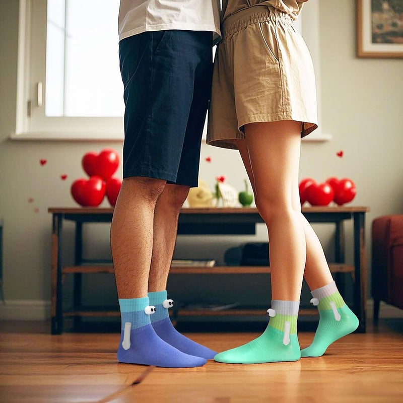 Habbiful 2 Pairs Valentine's Day Holding Hands Socks Funny Magnetic Couple Socks Valentines Day Gifts for Her Men Women - Image 4